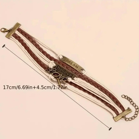 Multi-Layered Faux Leather Believe & Infinity & Love Bracelet - Picture 4 of 6